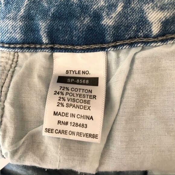 Windsor Acid Wash High Rise Cut Out Distressed Denim Shorts - Picture 8 of 10